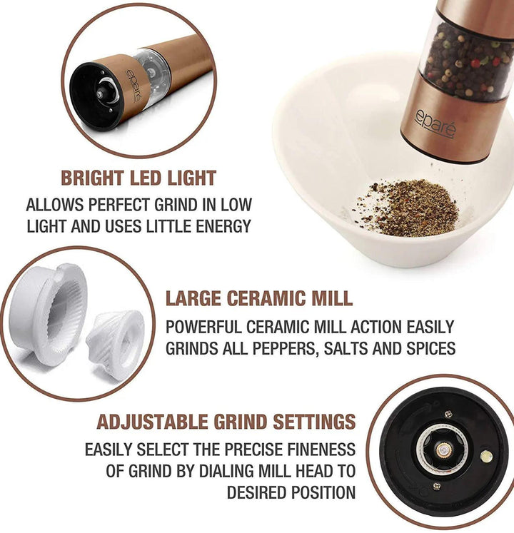 Eparé Copper Battery Operated Mill Spice Grinder