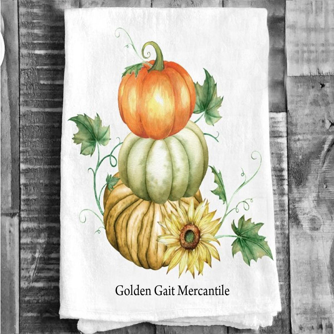 Fall Autumn Cotton Tea Towel - Farmer Stack Pumpkins