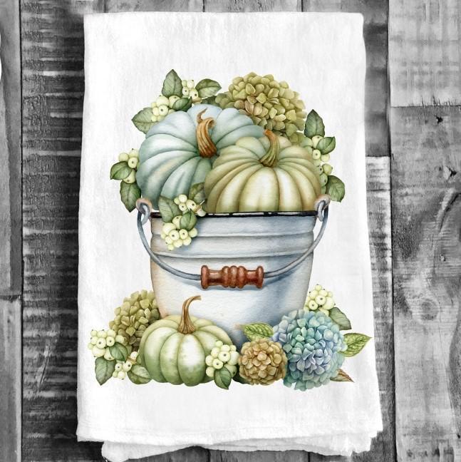 Fall Autumn Cotton Tea Towel - Pumpkin Hydrangea
