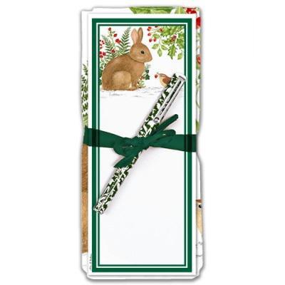 Flower Sack Towel & Magnetic Note Pad Gift Set | Brown Winter Bunny