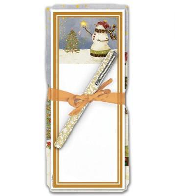 Flower Sack Towel & Magnetic Note Pad Gift Set | Snowman's Starry Night