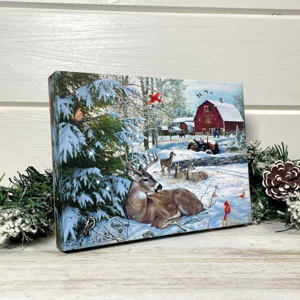 Fresh Snow on the Farm- Lighted Tabletop Canvas