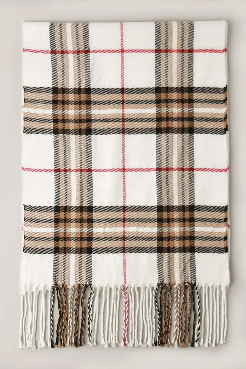 Giant Check Cashmere Feel Muffler Scarf | Ivory