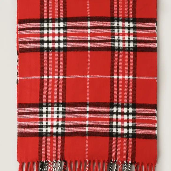 Giant Check Cashmere Feel Muffler Scarf | Red