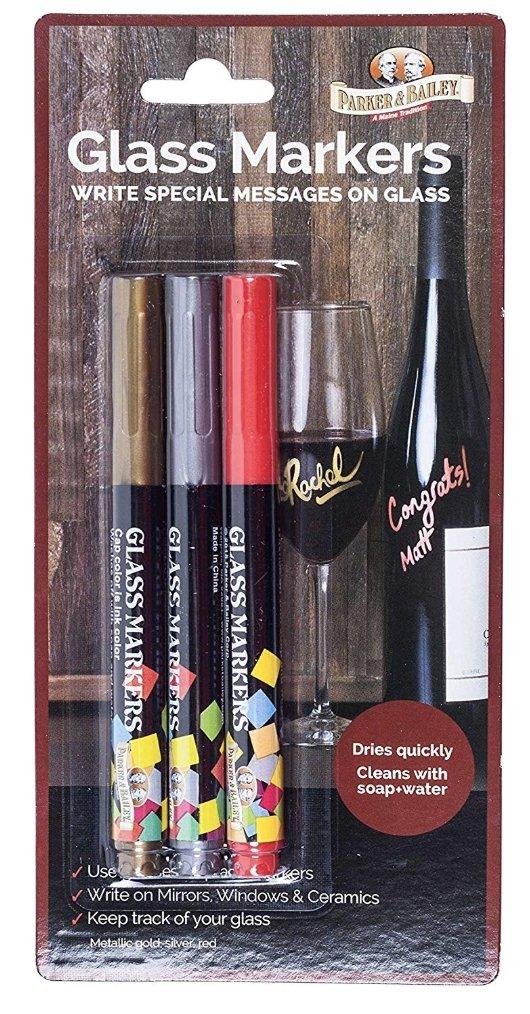Glass Marker 3 Pack: Metallic Silver, Red & Gold
