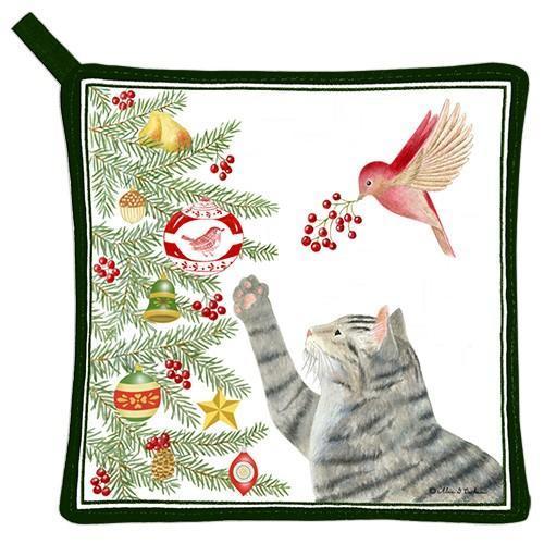 Kitchen Potholder Cat with Christmas Tree
