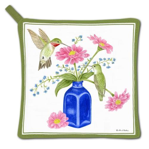 Kitchen Potholder Humming Bird with Cobalt Vase