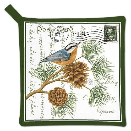 Kitchen Potholder Nuthatch with Pinecones
