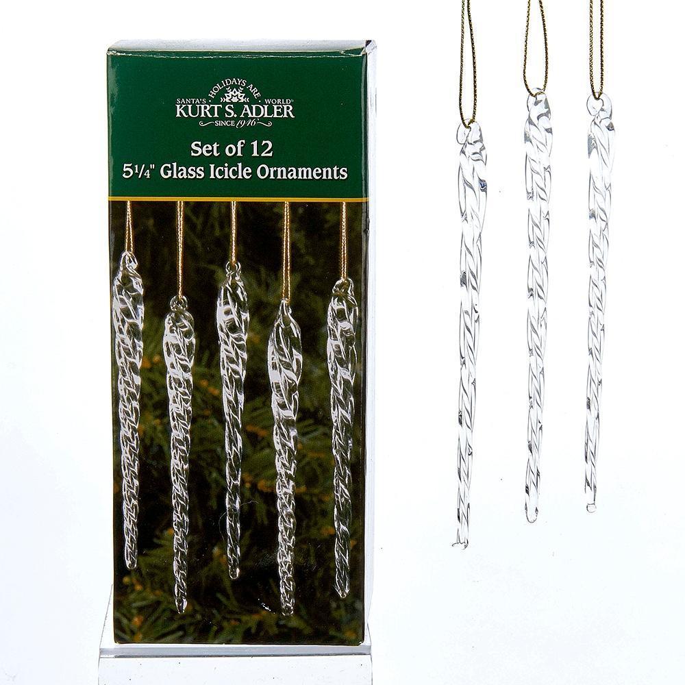 Kurt S. Adler Clear Glass Icicle set Christmas Ornament