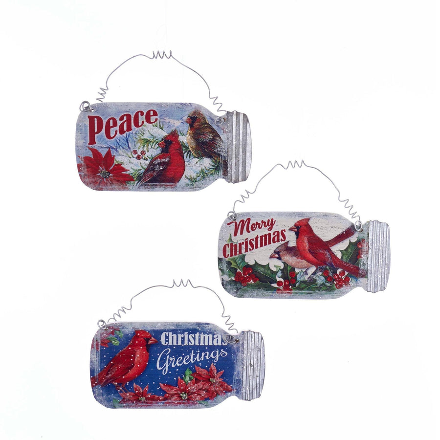 Kurt S. Adler Wooden Christmas Ornament Cardinal Mason Jar