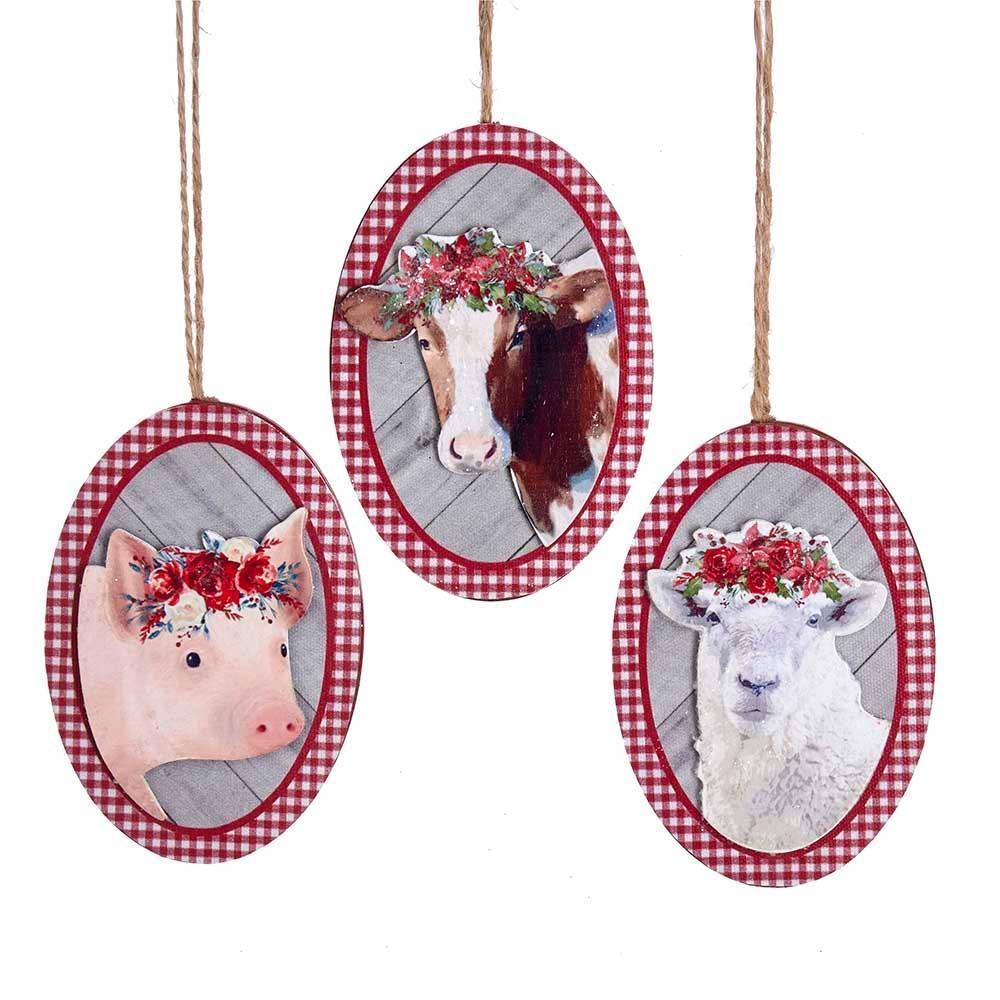 Kurt S. Adler Wooden Christmas Ornament Farm Animals
