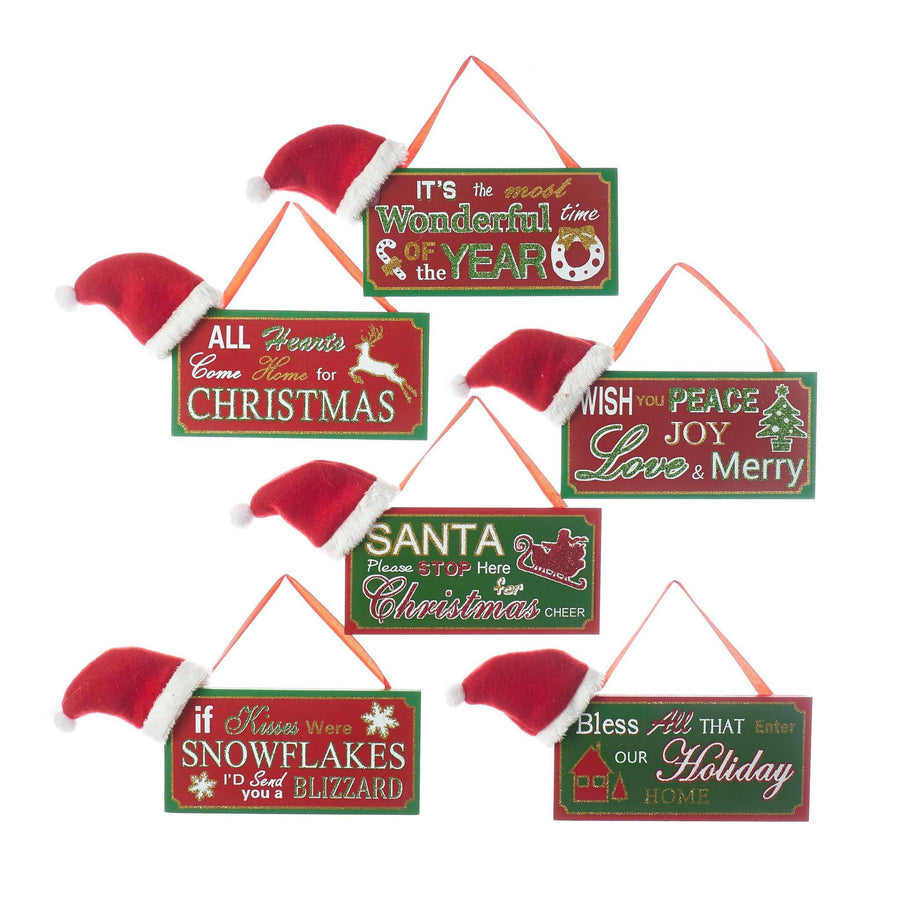 Kurt S. Adler Wooden Christmas Ornament Sign with Santa Hat