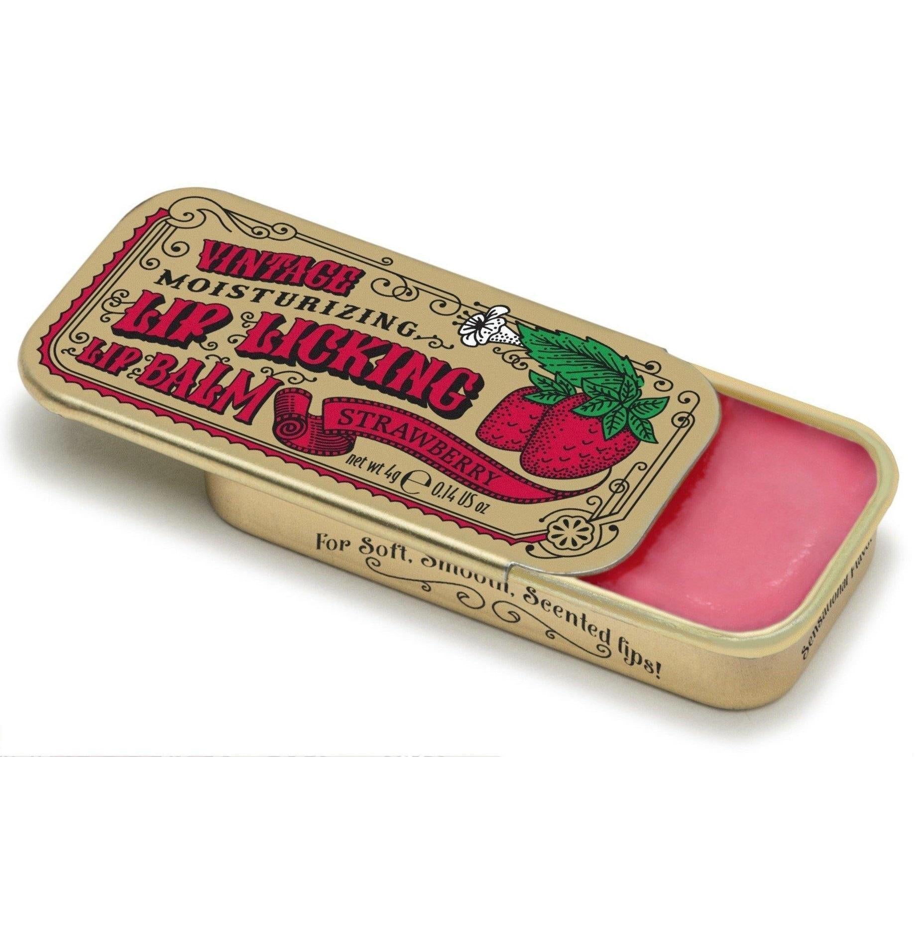 Lip Licking Lip Balm Vintage Slider Tin | Strawberry