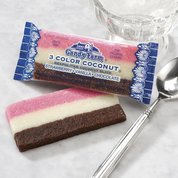 Old-Fashioned Coconut Slice Bars 24ct Case - Neapolitan  Chocolate/Vanilla/Strawberry