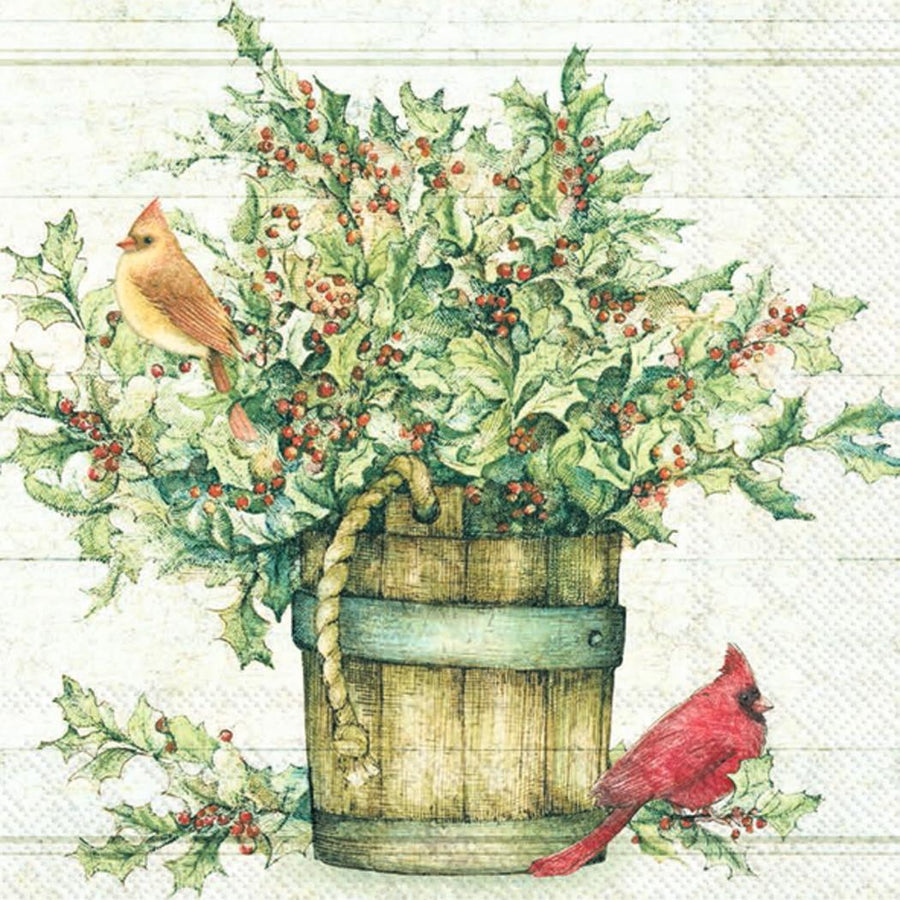 Paper Cocktail Napkins Holly and Ivy Bucket