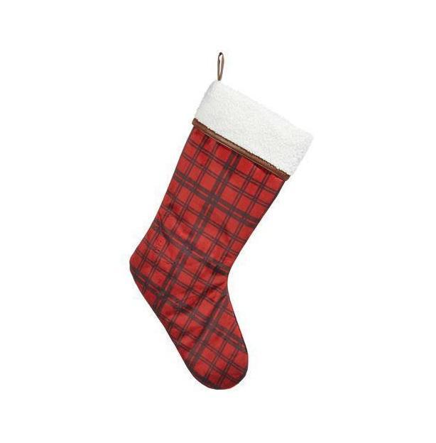 Christmas Stocking | Plaid with Cuff Red