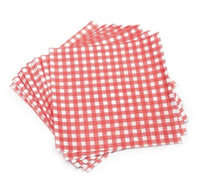 Red Gingham Disposable French Fry Wax Paper Basket Liners 24-Count by Fox Run