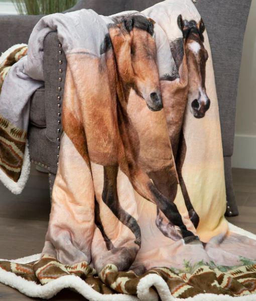 Sherpa Fleece Throw Blanket | Wild Horses