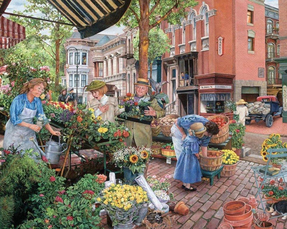 Sidewalk Flower Sale 1000 Piece Jigsaw Puzzle by White Mountain Puzzles