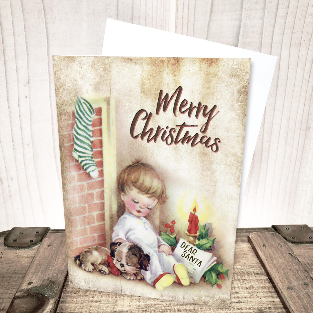 Sleeping Boy with Dog Christmas Card by Yesterday's Best
