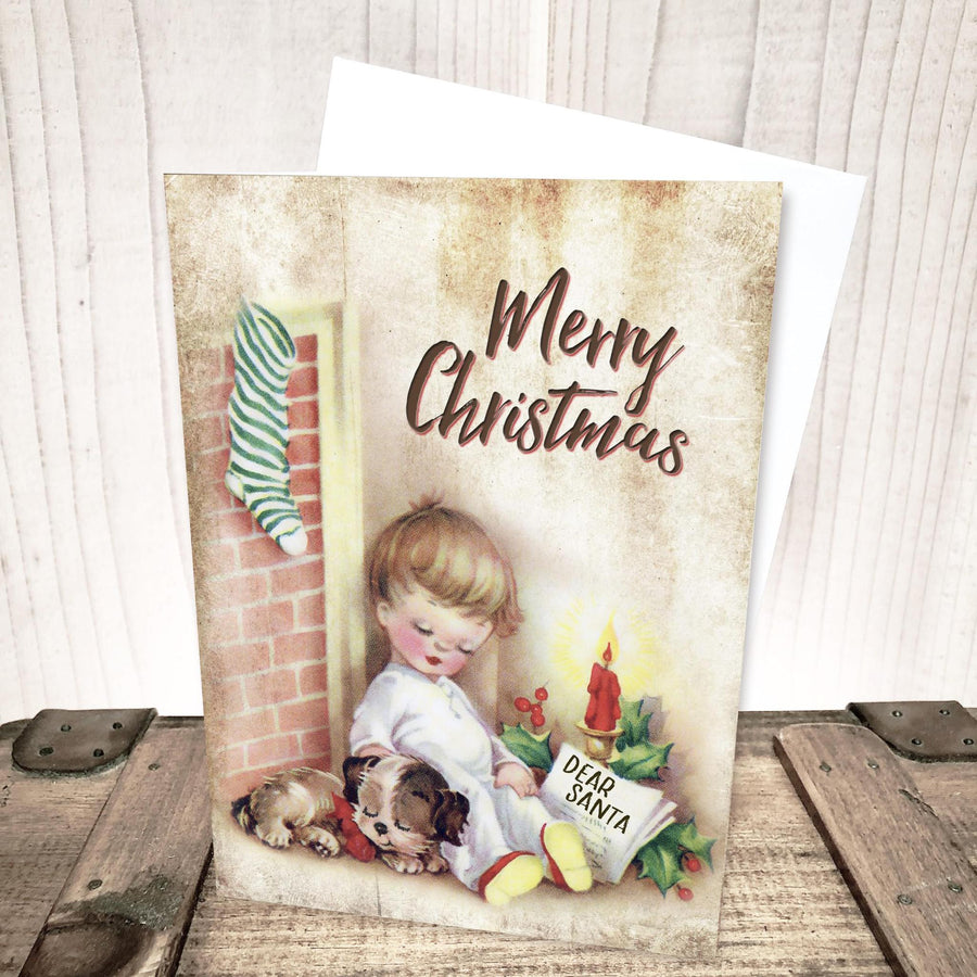 Sleeping Boy with Dog Christmas Card by Yesterday's Best