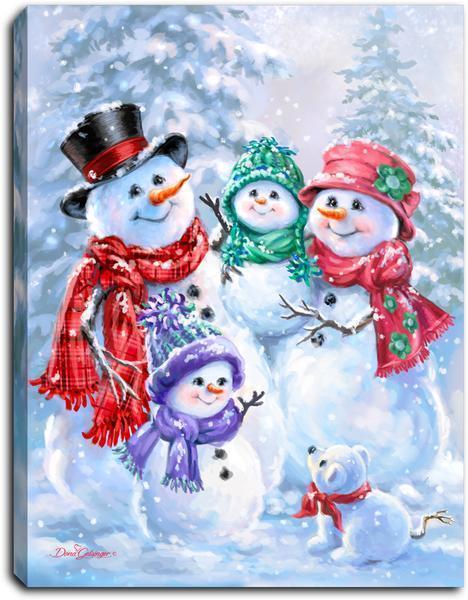 Snow Family - Lighted Tabletop Canvas