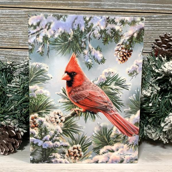 Snowy Pine Cardinal - Lighted Tabletop Canvas