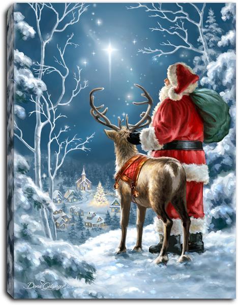 Starry Night with Santa- Lighted Tabletop Canvas