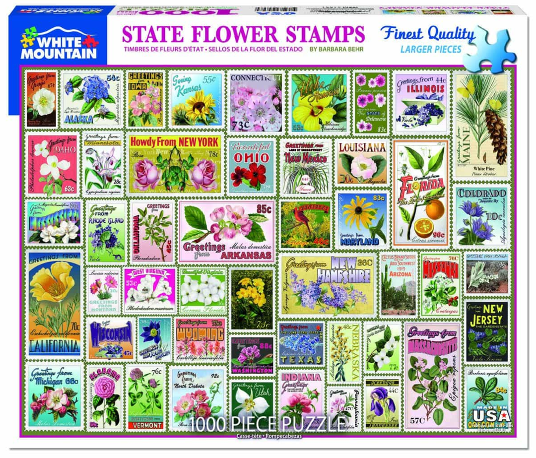 State Flower Stamps 1000 Piece Jigsaw Puzzle by White Mountain Puzzle
