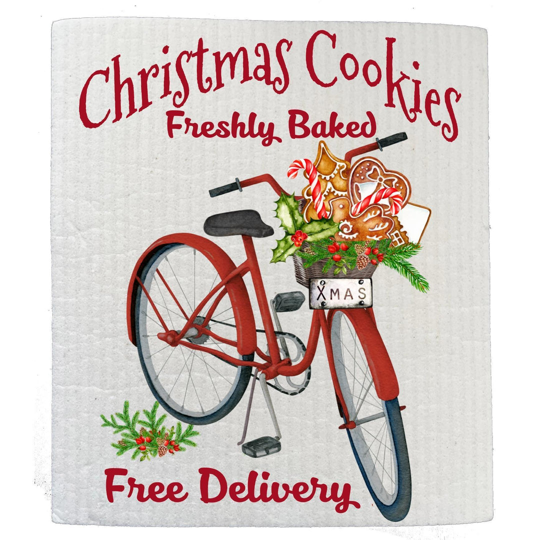 Swedish Sponge Dish Cloth Christmas Cookies Red Bicycle