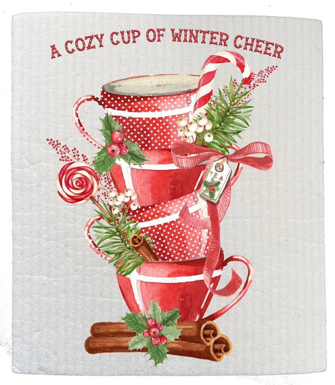 Swedish Sponge Dish Cloth Christmas Tea Cups