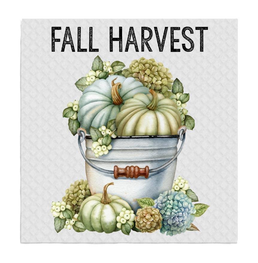 Swedish Sponge Dish Cloth Fall Harvest Pumpkin Hydrangea