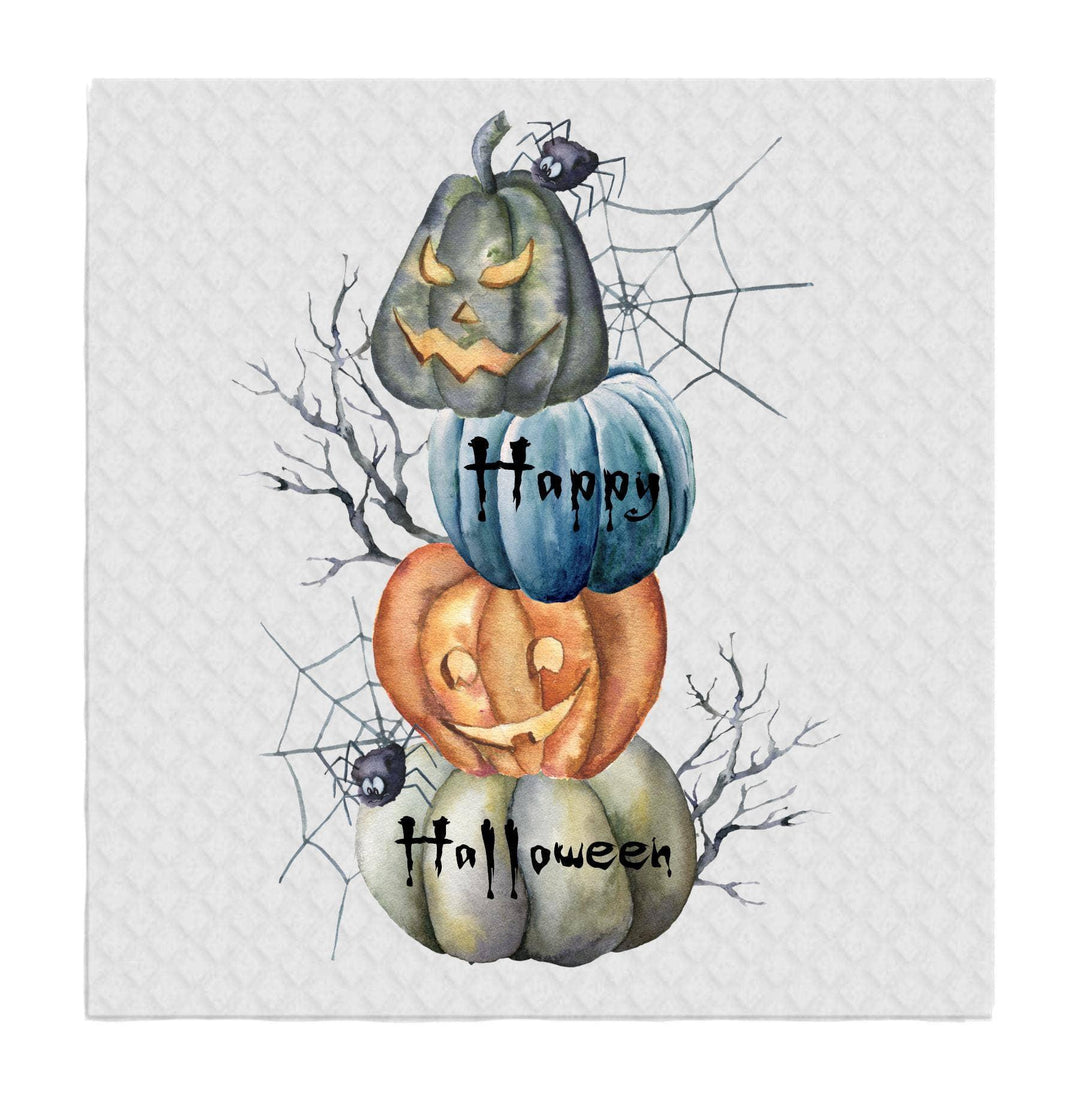 Swedish Sponge Dish Cloth Happy Halloween Stacked Pumpkins