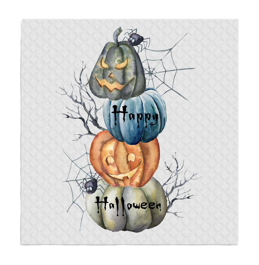 Swedish Sponge Dish Cloth Happy Halloween Stacked Pumpkins