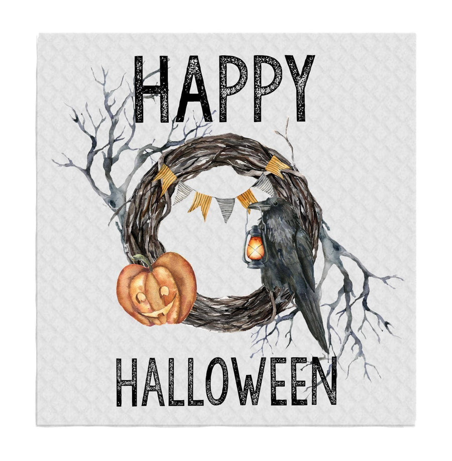 Swedish Sponge Dish Cloth Happy Halloween Wreath
