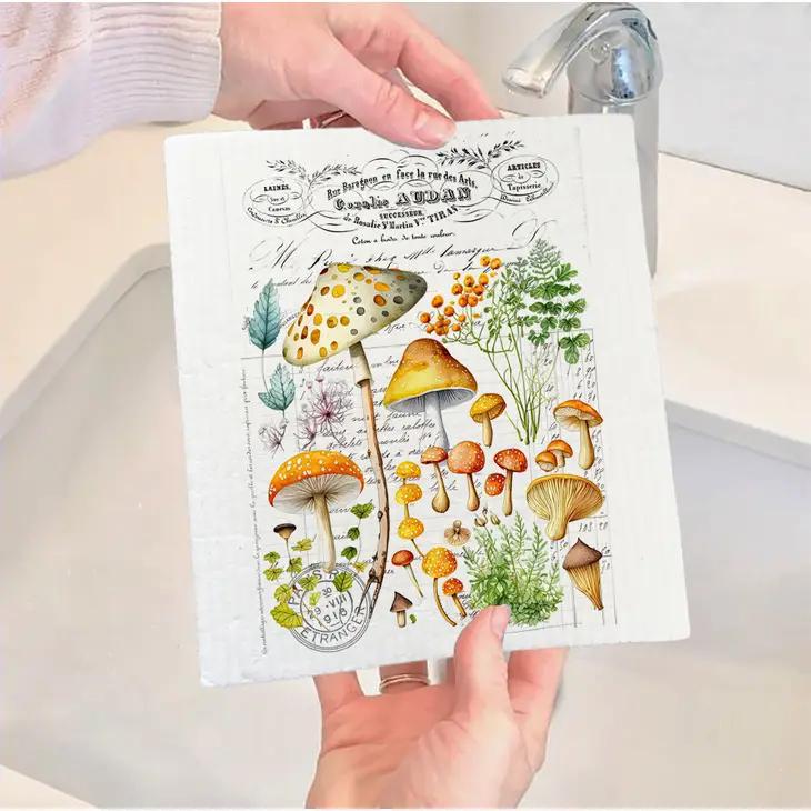 Swedish Sponge Dish Cloth | Vintage Mushrooms Botanicals