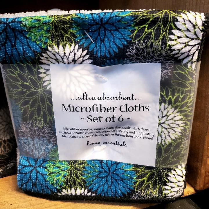 Dahlia Microfiber Cloths Set of 6 Teal D& Blue