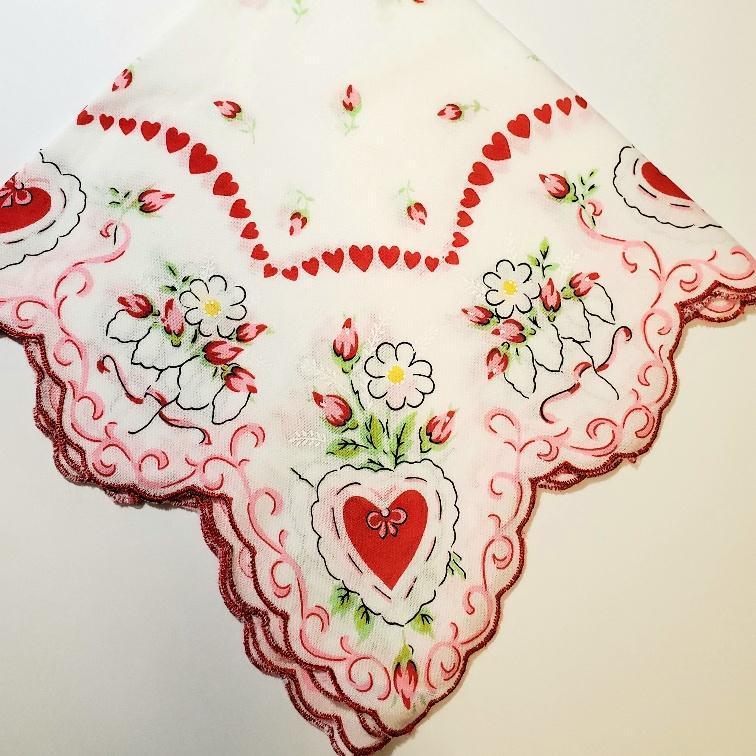 Vintage Inspired Hanky Tulips and Hearts Handkerchief