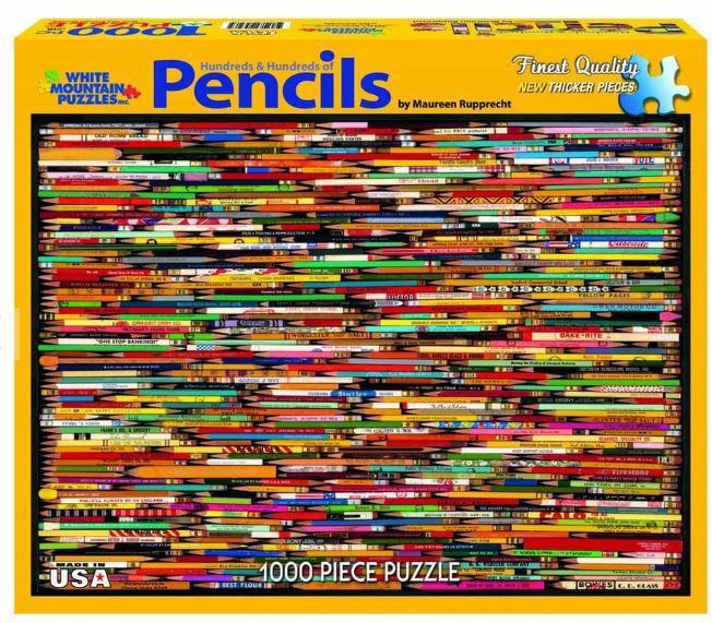 White Mountain Puzzle Pencil Collage 1000 Piece Jigsaw Puzzle