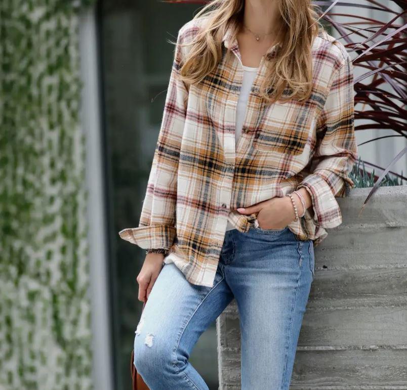 Women's Saffron Flannel Plaid Shirt