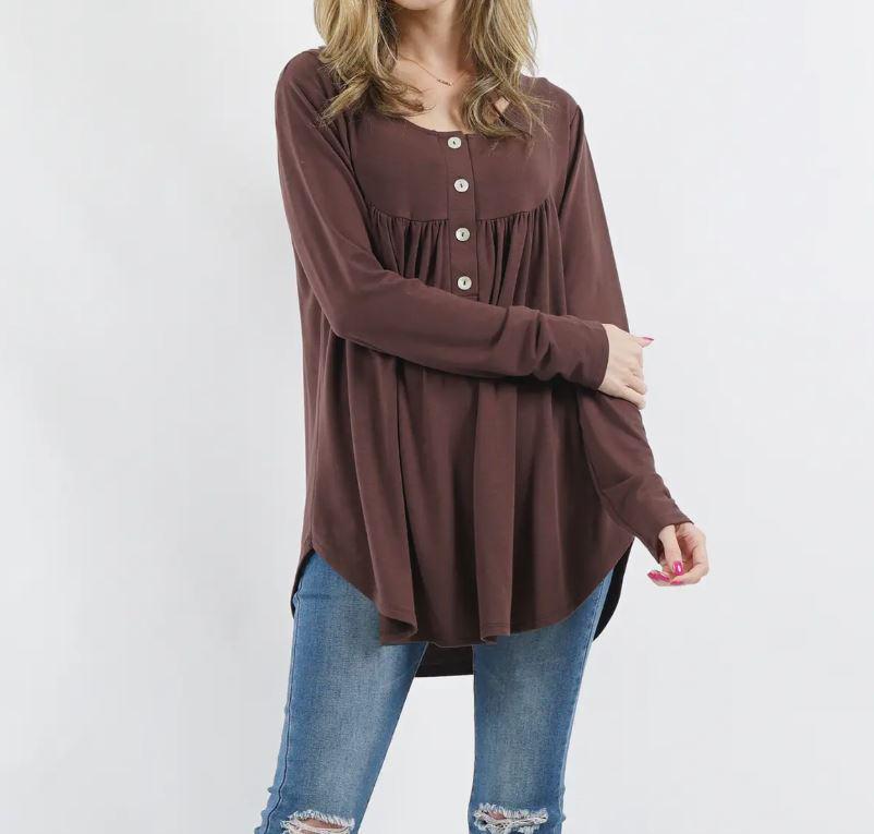 Women's Shirring Henley Top | Americano