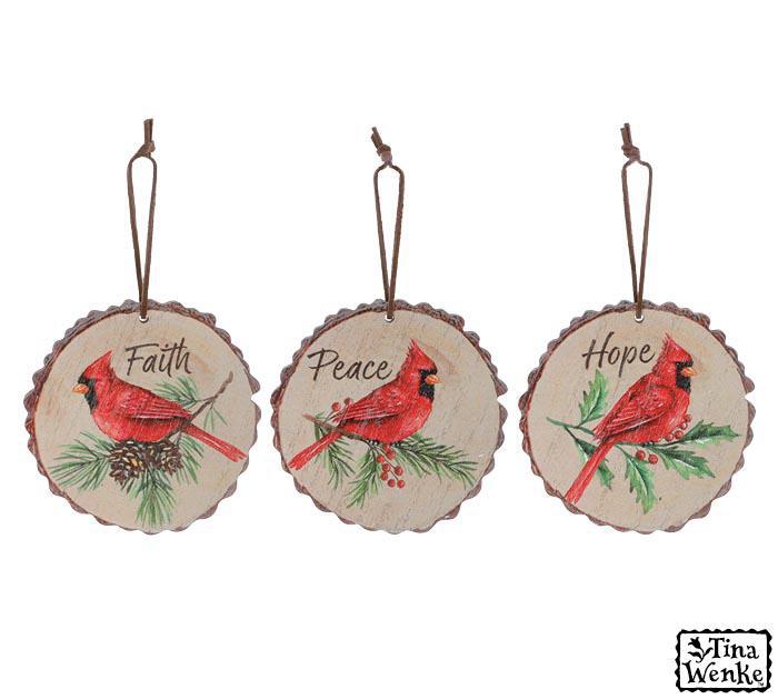 Wood Disc Cardinal Oranment