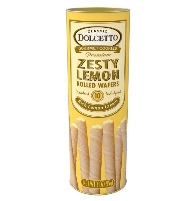 Dolcetto Cream Filled Rolled Wafers | Zesty Lemon 3 oz Dolcetto Cream Filled Rolled Wafers | Zesty Lemon