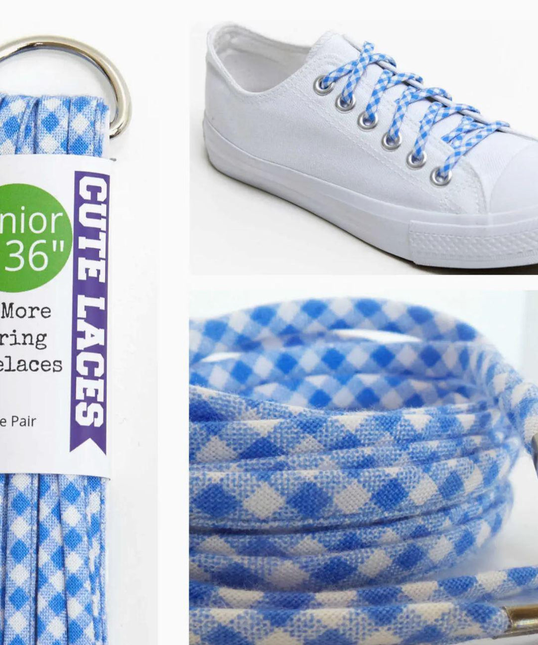 Shoelaces | Blue & White Gingham 36 Inch