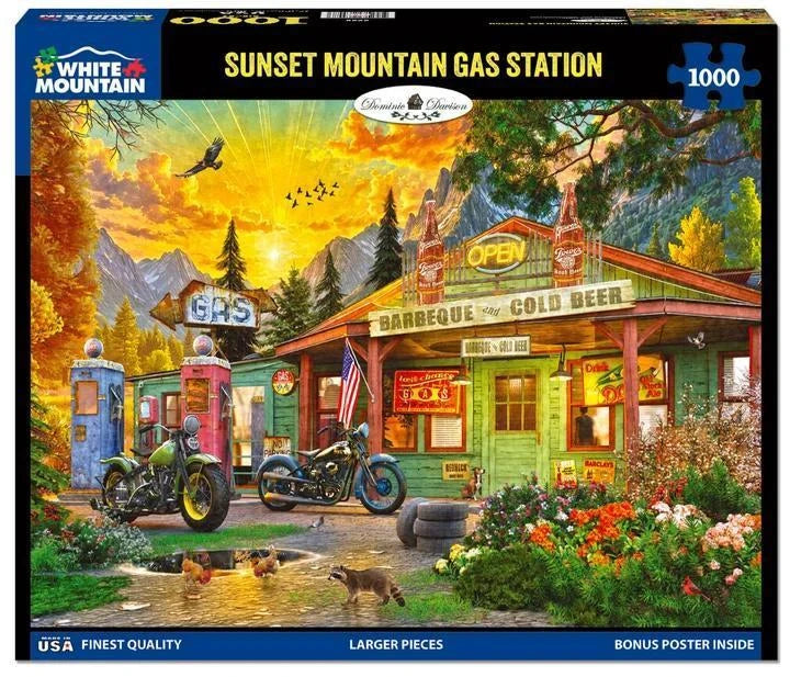 White Mountain Puzzle | Sunset Mountain Gas Station (2220pz) - 1000 Piece Jigsaw Puzzle