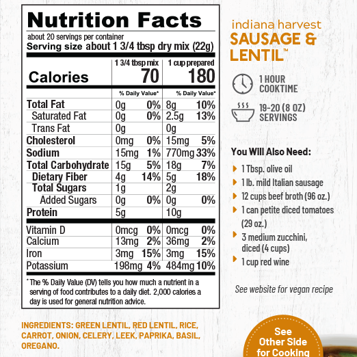 Anderson House Hearty Meals | Indiana Harvest Sausage & Lentil Soup Mix Anderson House Hearty Meals | Indiana Harvest Sausage & Lentil Soup Mix