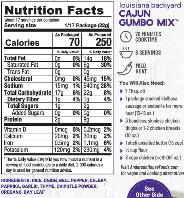 Anderson House Hearty Meals | Louisiana Backyard Cajun Gumbo Mix Anderson House Hearty Meals | Louisiana Backyard Cajun Gumbo Mix