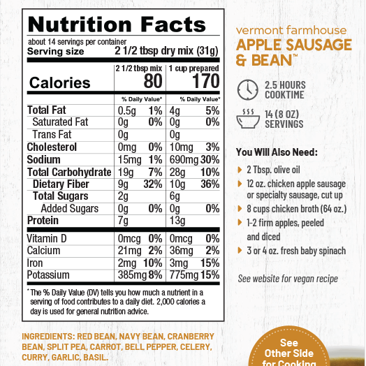 Anderson House Hearty Meals | Vermont Farmhouse Apple Sausage & Bean Soup Mix Anderson House Hearty Meals | Vermont Farmhouse Apple Sausage & Bean Soup Mix