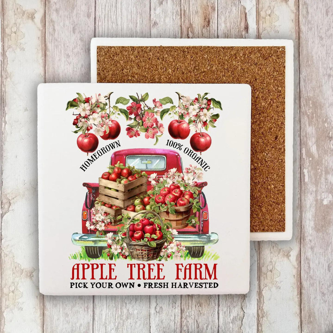 Fall Decorative Stone Coaster Apple Tree Farm Red Pick Up