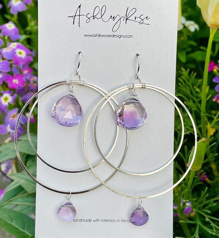 Ashley Rose Earrings | Double Halo Amethyst